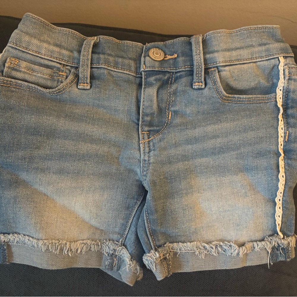 Stylish Blue Denim Shorts with Lace Trim